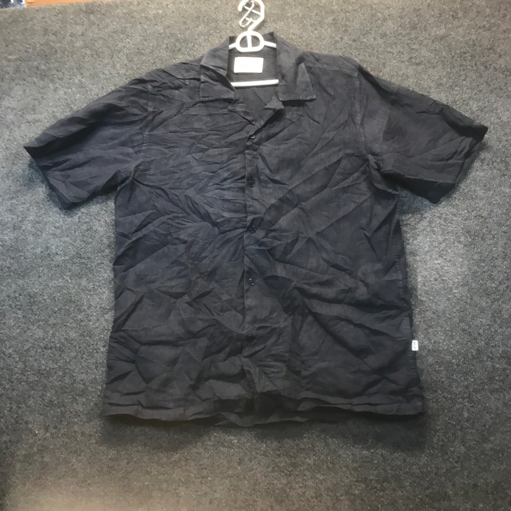 NN07 No Nationality Julio 100% Linen Mens XL Navy Blue Short Sleeve Camp Collar